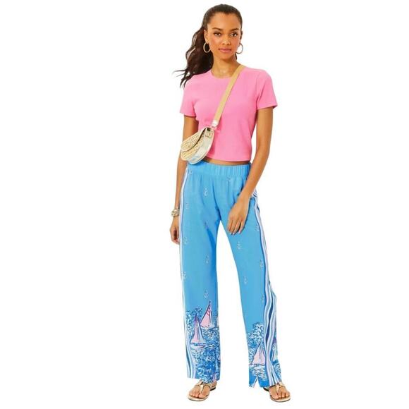 Lilly Pulitzer Cropped Top Minnie Knit Ribbed Confetti Pink Metalic Size Large - Picture 2 of 10